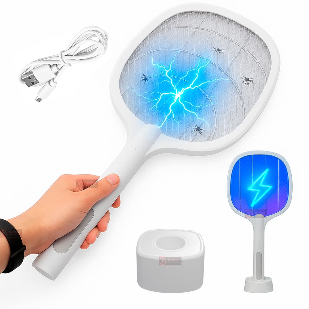 Raquete Elétrica 2 Em 1 Luminária Anti inseto Mosquito USB Recarregável Lâmpada Pernilongo Com Luz UV Mosca