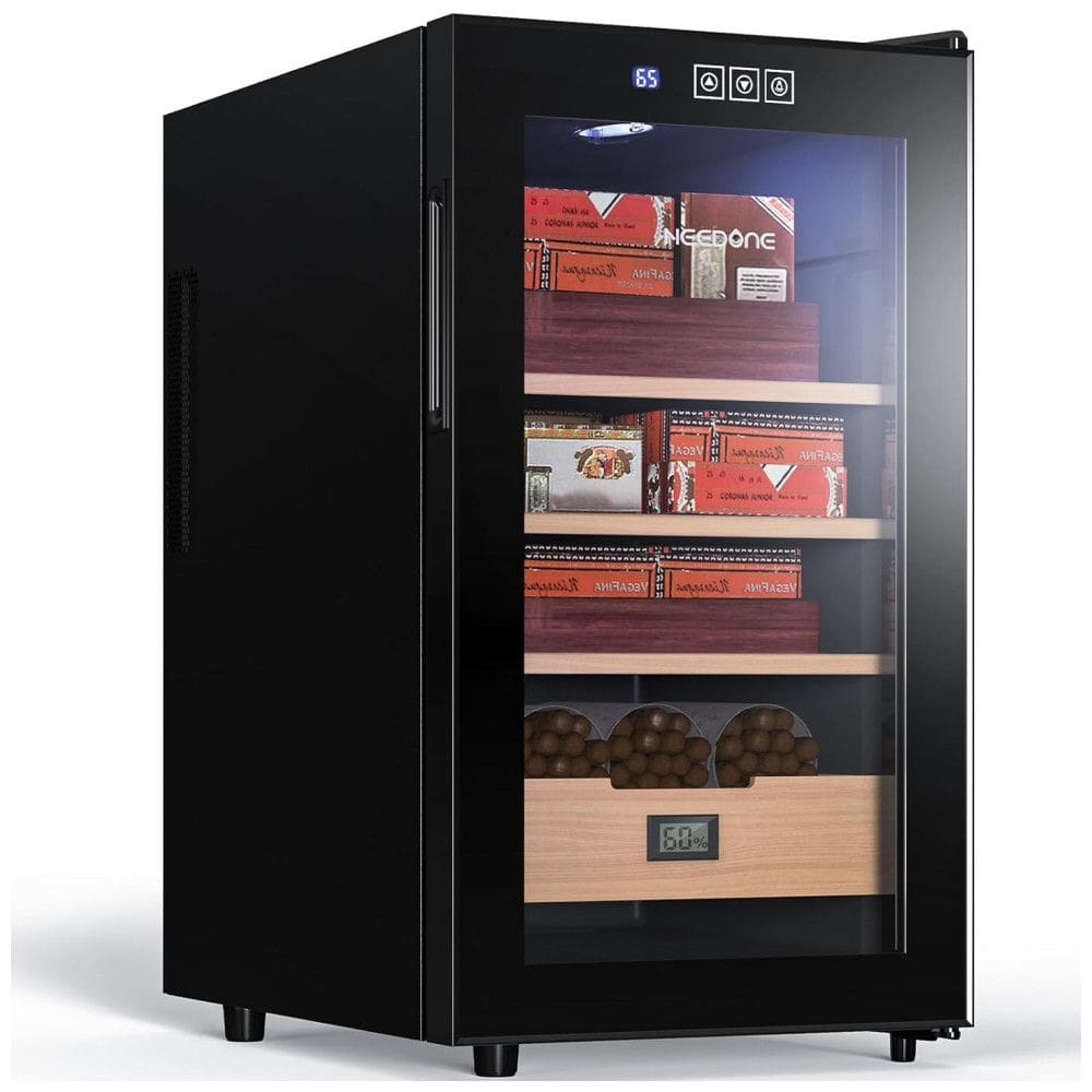 Umidor para Charutos Elétrico 48L com Capacidade para 300 Charutos, Iluminação LED, Gaveta e Prateleiras de Cedro Espanhol, 110V, NEEDONE