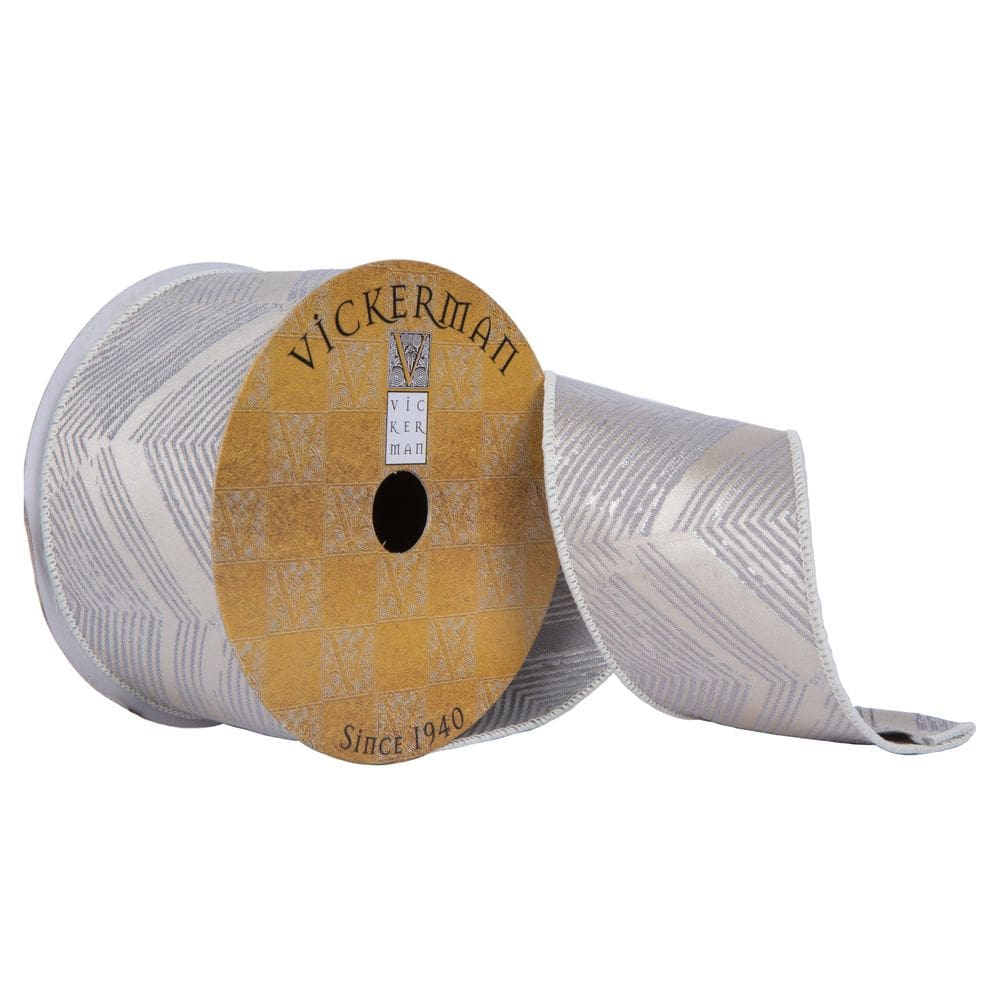 Fita decorativa Vickerman 6 cm x 9,1 m cinza bege Chevron