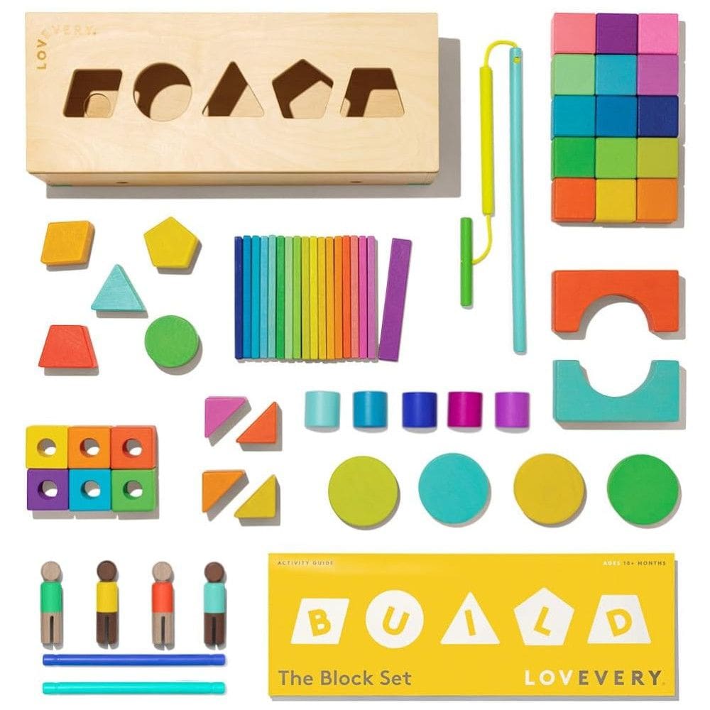 Blocos e Formas de Madeira Maciça, 70 Peças, 18 Cores mais de 20 Atividades, LOVEVERY 9000005, Vermelho