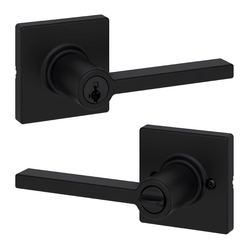 Maçaneta de porta Kwikset Casey Entry com fechadura e chave preta fosca