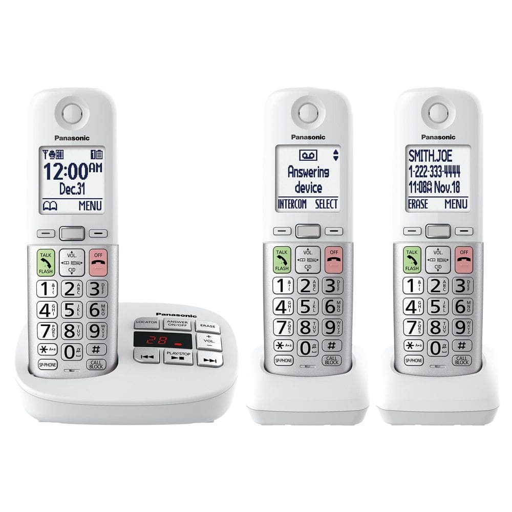 Telefone sem fio Panasonic KX-TGU433W com tela e botões grandes