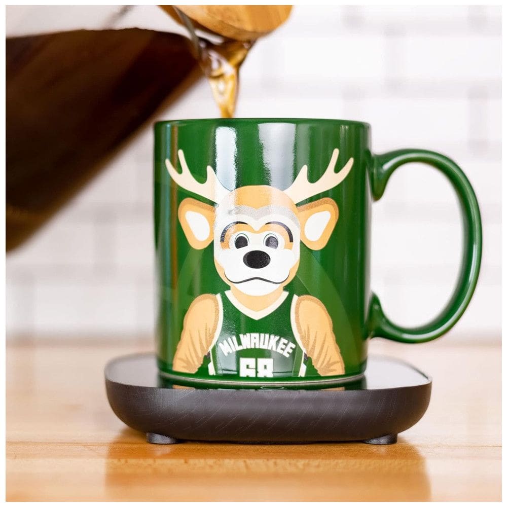 Aquecedor de Caneca, Tema Milwaukee Bucks da NBA com Desligamento Automático, Inclui Caneca, 16W, Uncanny Brands, Verde