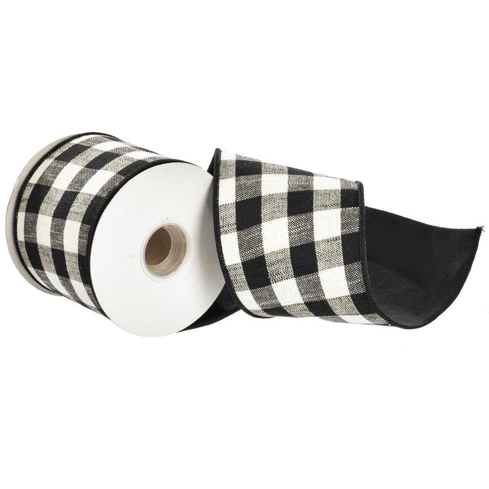Fita de Natal Vickerman 4 Black Cotton Checks de 5 jardas