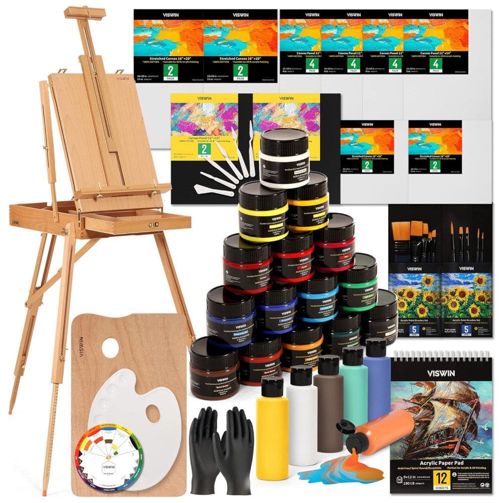 Kit de Pintura Conjunto Artístico com 60 Peças, Inclui 23 Tintas, VISWIN, Marrom