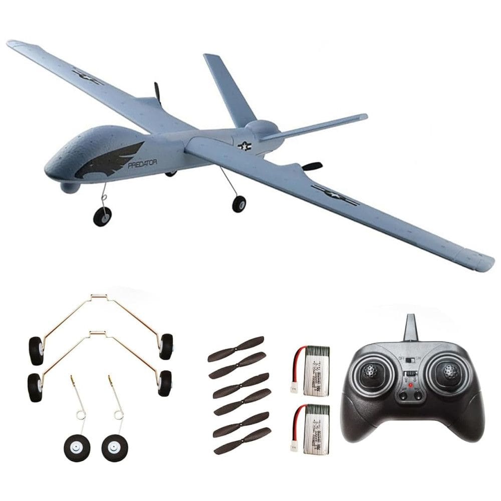 Avião de Controle Remoto Predator 2.4G Design 2CH, Idade Recomendada 14, PLRB TOYS, Cinza
