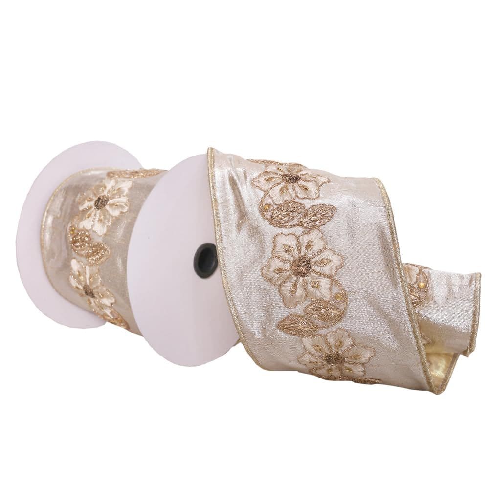 Fita decorativa Vickerman 10 cm x 4,6 m em ouro champanhe