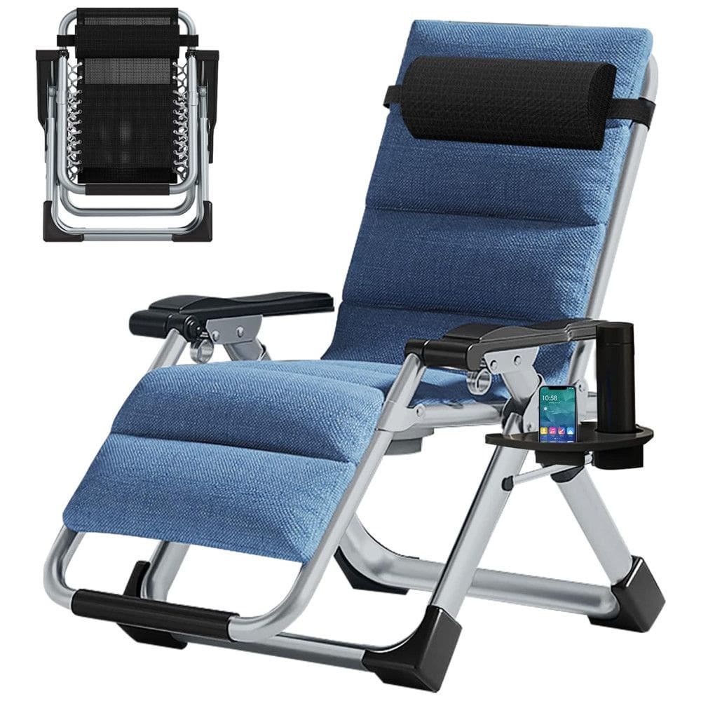 Cadeira Reclinável Ajustável Gravidade Zero com Apoio de Cabeça e Porta Copos, LILYPELLE, Azul