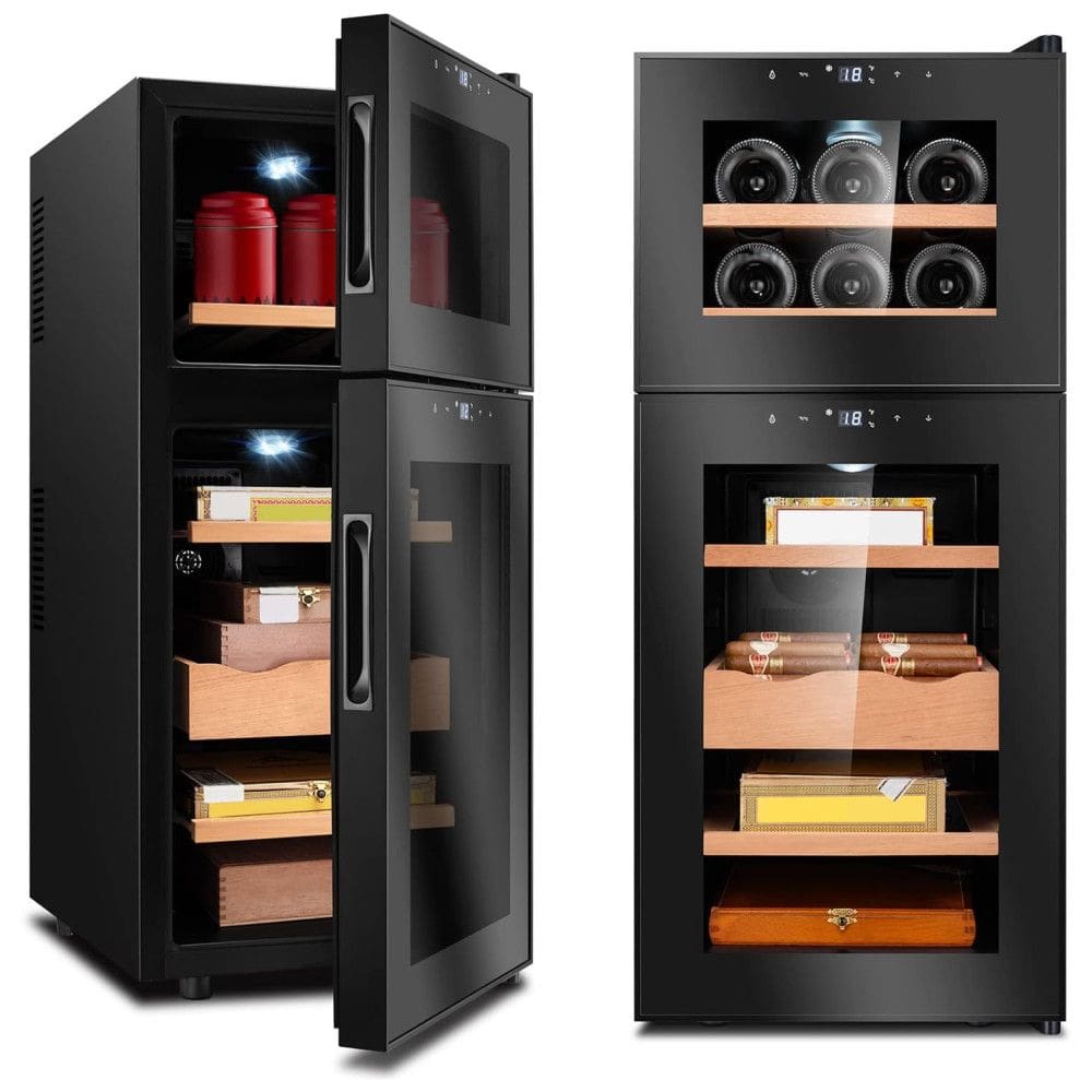 Umidor para Charutos Elétrico com 2 Portas, Controle de Temperatura, Capacidade para 200 Charutos e 5 Prateleiras, 110V, Demcigar, Preto