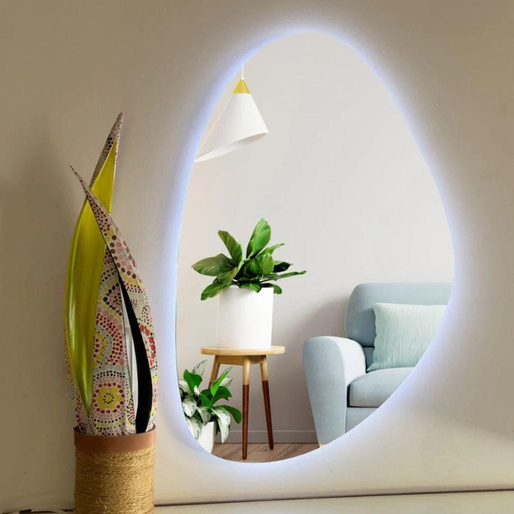 Espelho Orgânico Com LED À Pilha Ou Fonte Decorativo Frio A Fonte 45x70