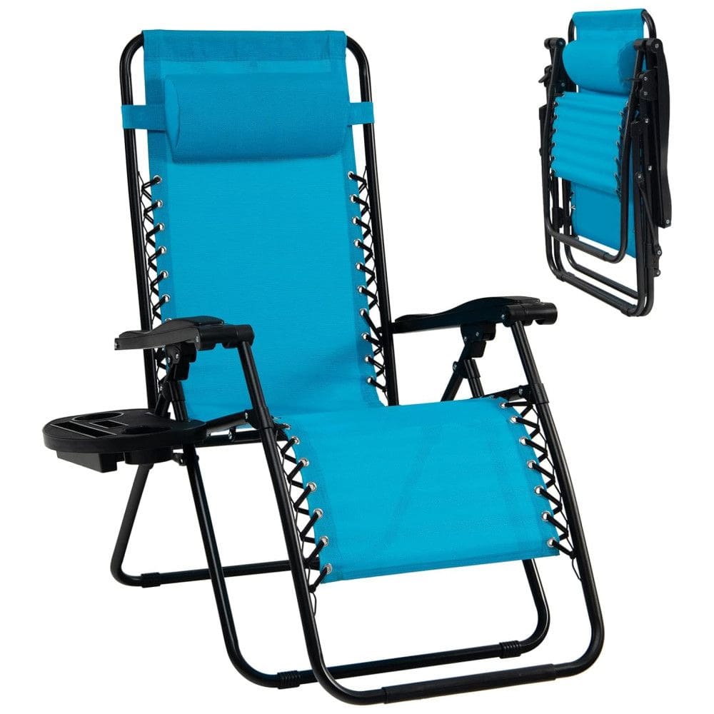 Goplus Cadeira Reclinável Ajustável Gravidade Zero com Apoio de Cabeça e Porta Copos, Azul