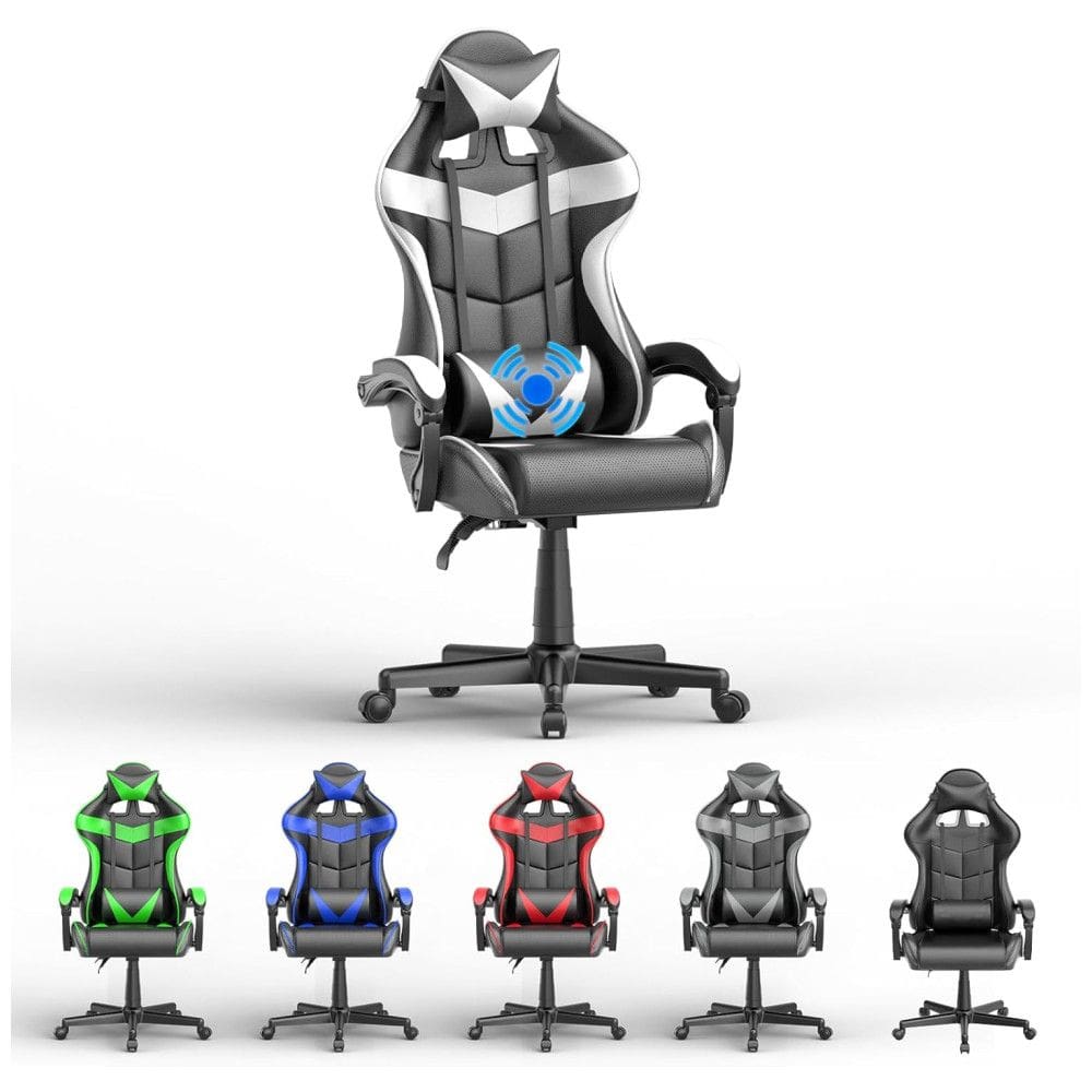 Cadeira Gamer Ergonômica Reclinável com Apoio Lombar e Cabeça, e Branca, SOONTRANS, Branco