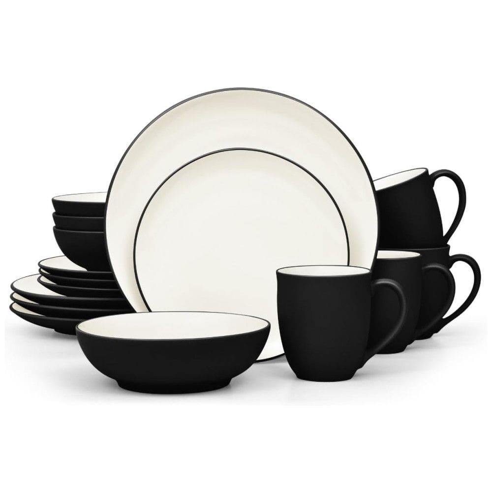 Aparelho de Jantar para Todas as Ocasiões com 16 Peças, Formato Redondo e Material de Cerâmica, Noritake, Preto