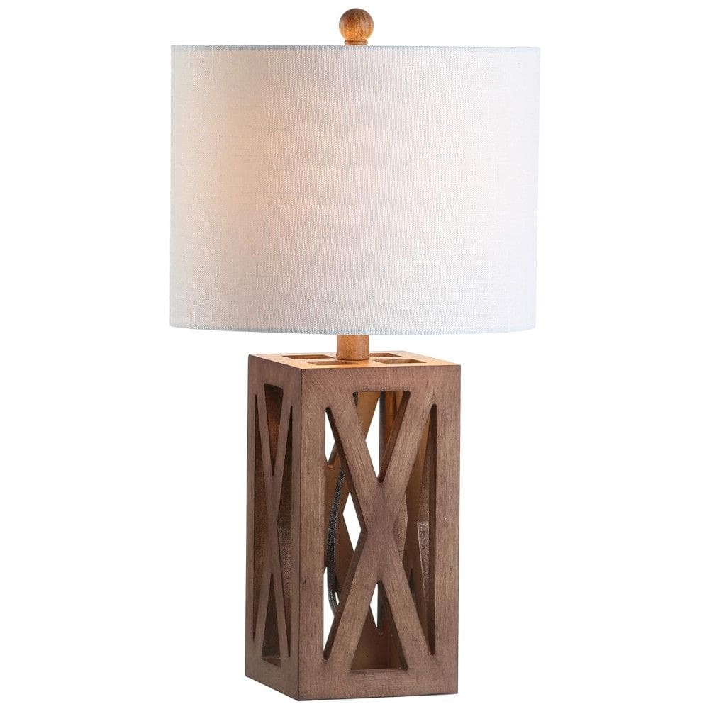 Abajur Luminária de Mesa em Madeira Industrial Francês Country Rústico com 54 cm de Altura para Quarto, Sala de Estar, Escritório e Estante