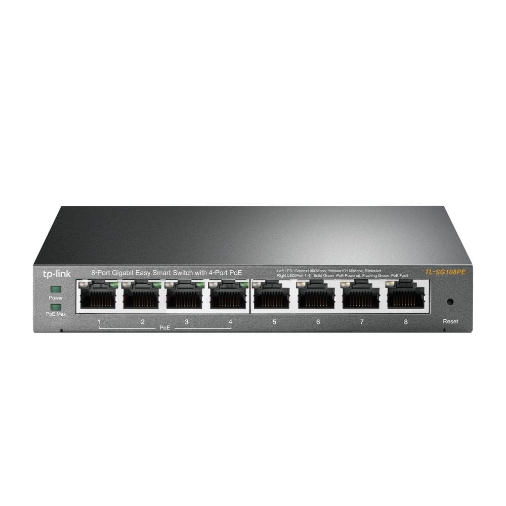 Comutador TP-Link TL-SG108PE 8 portas Gigabit PoE+ 64W Easy Smart