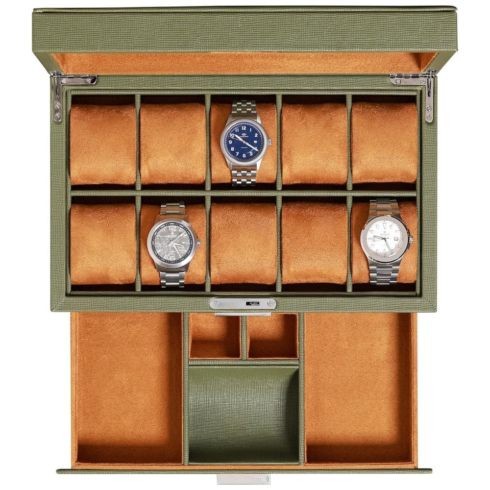 Caixa, Estojo para Relógios Protege e zena, 10 Lugares, ROTHWELL, Verde