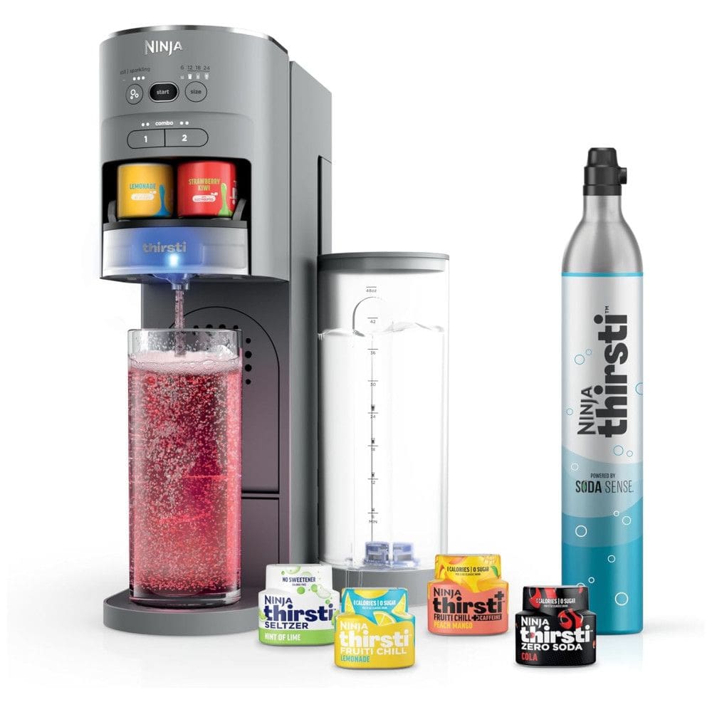 Máquina Para Gaseificar Bebidas com Cilindro de C02 de 60 L, Crie Bebidas como Água com Gás e Refrigerantes, Ninja Thirsti WC999AMZ, Cinza