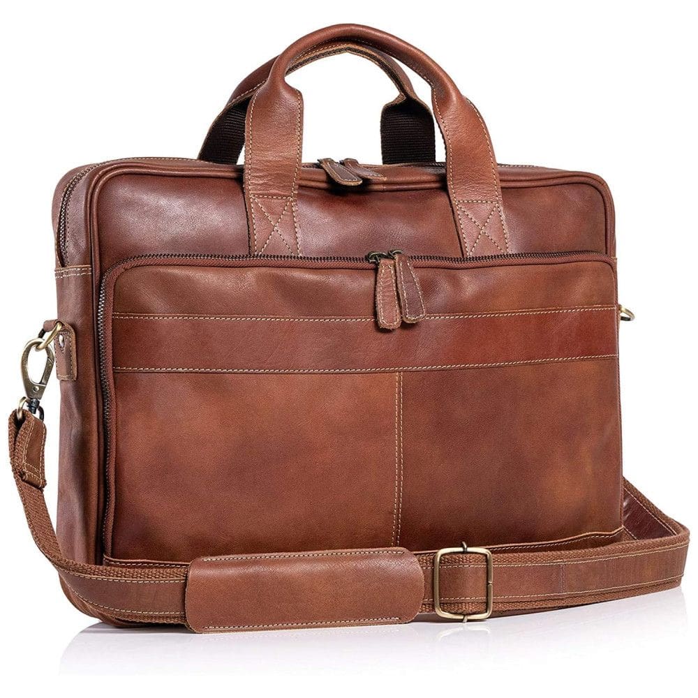 Bolsa, Maleta de Couro Masculina para Laptop, KOMALS PASSION LEATHER, Marrom