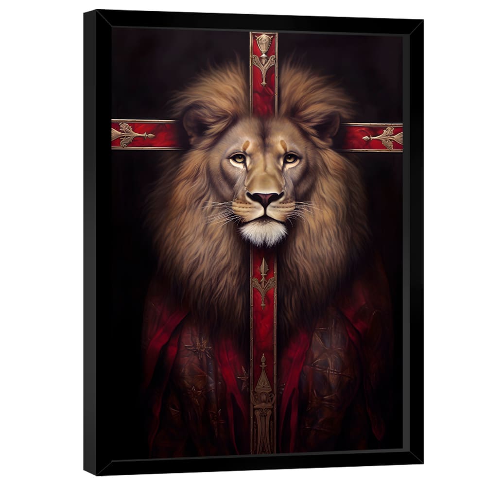 Quadro Decorativo Leão Cruz Vermelha