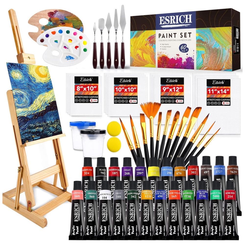 ESRICH Kit de Pintura Conjunto Artístico com 60 Peças, Inclui 24 Tintas