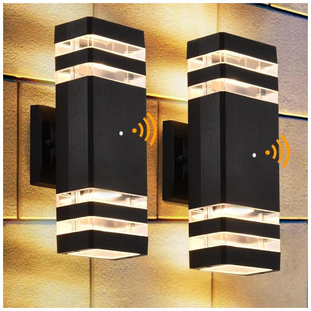 Arandela Luminária Moderna Externa de Parede 3000K com Sensor, Base E27, 2 Unidades, DASTOR DST 211001, Preto