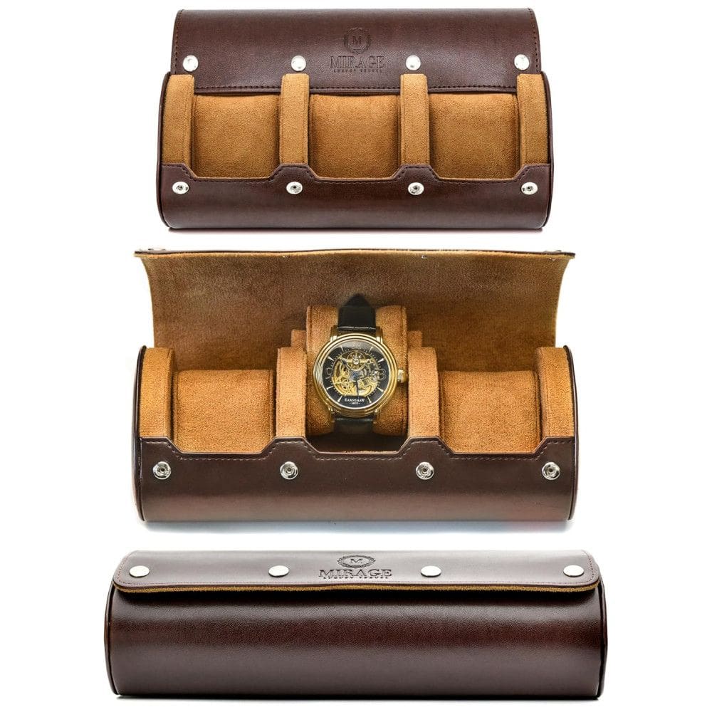 Viagens de Luxo Caixa, Estojo para Relógios Protege e zena, 3 Lugares, M MIRAGE LUXURY TRAVEL, Marrom