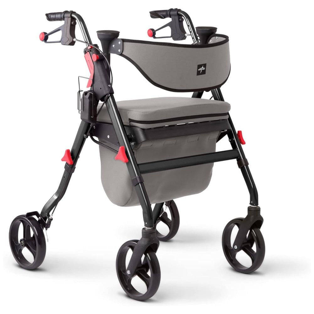 Andador Adulto Idoso com Apoio de Braço, Assento Acolchoado e Cesto, Suporta até 136 kg, MEDLINE MDS86845BK, Cinza