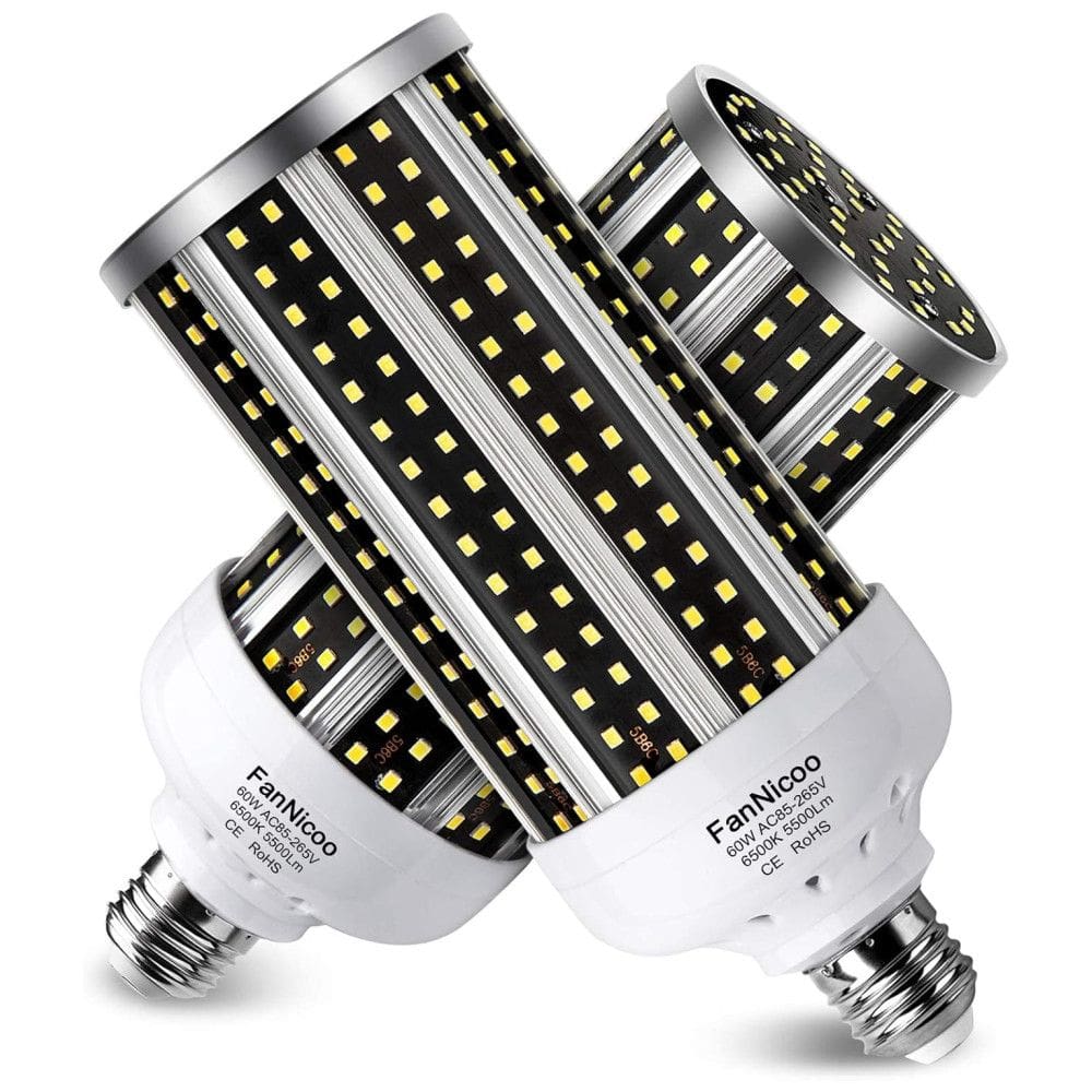 Lâmpada LED 500W 5500 Lumens 6500K Branca com Base E26, E27, 2 Unidades, FANNICOO, Prateado