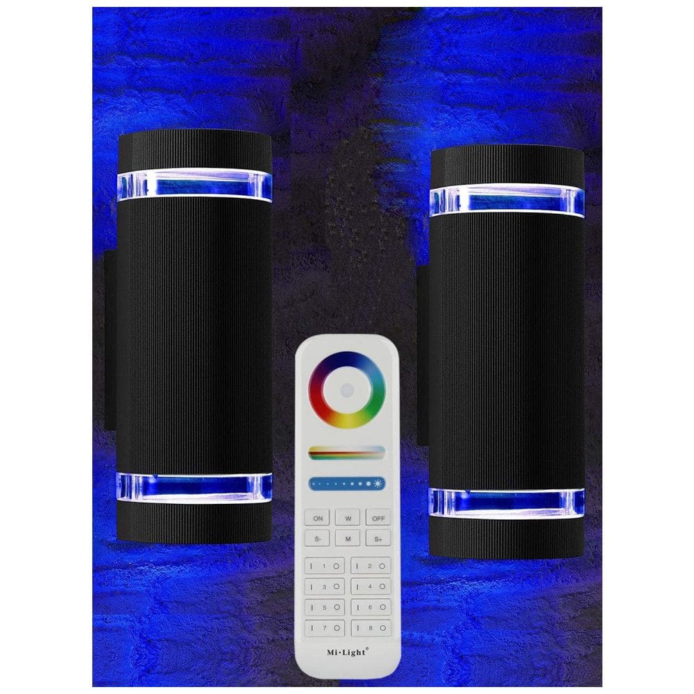 Arandela Luminária Inteligente Externa de Parede à prova dágua 1200LM 6500K com Controle Remoto, 2 Unidades, ROSYKITE FUT106, Preto