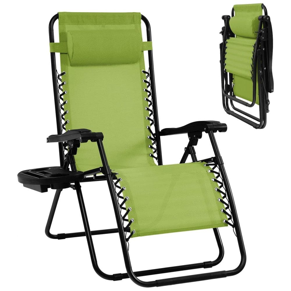 Goplus Cadeira Reclinável Ajustável Gravidade Zero com Apoio de Cabeça e Porta Copos, Verde