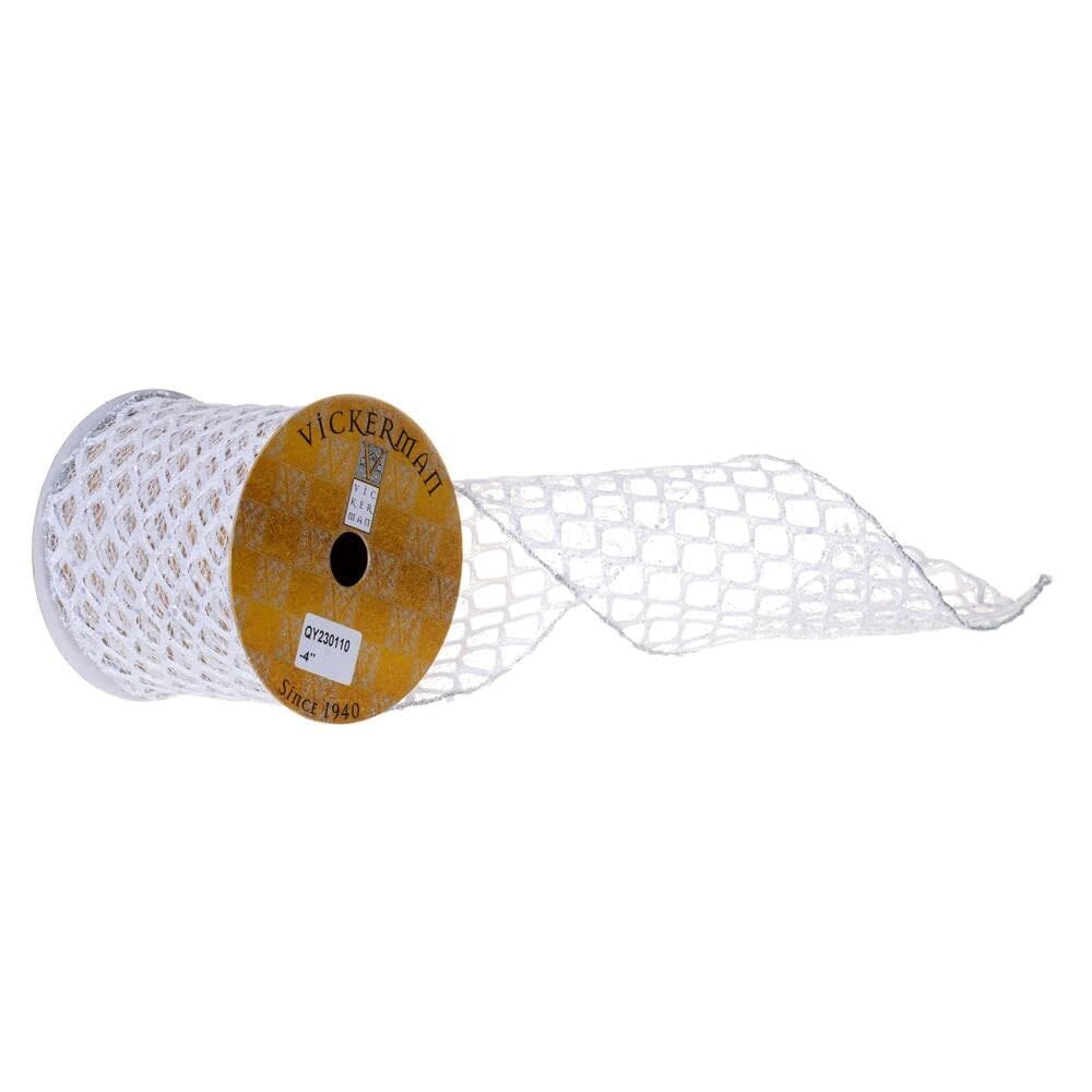 Fita decorativa Vickerman 10m White Glitter Wired