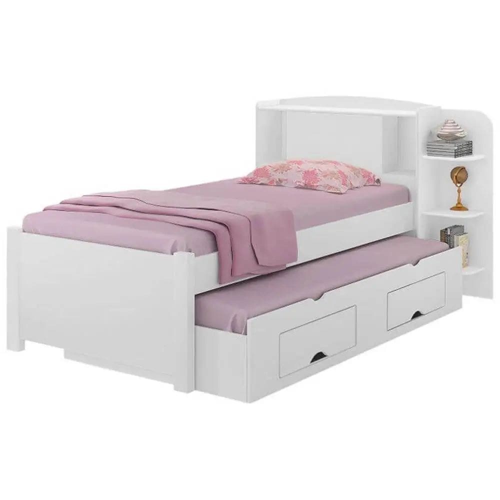 Cama Milenio Solteiro com Cama Auxiliar Com 2 Gavetas Cor Branco
