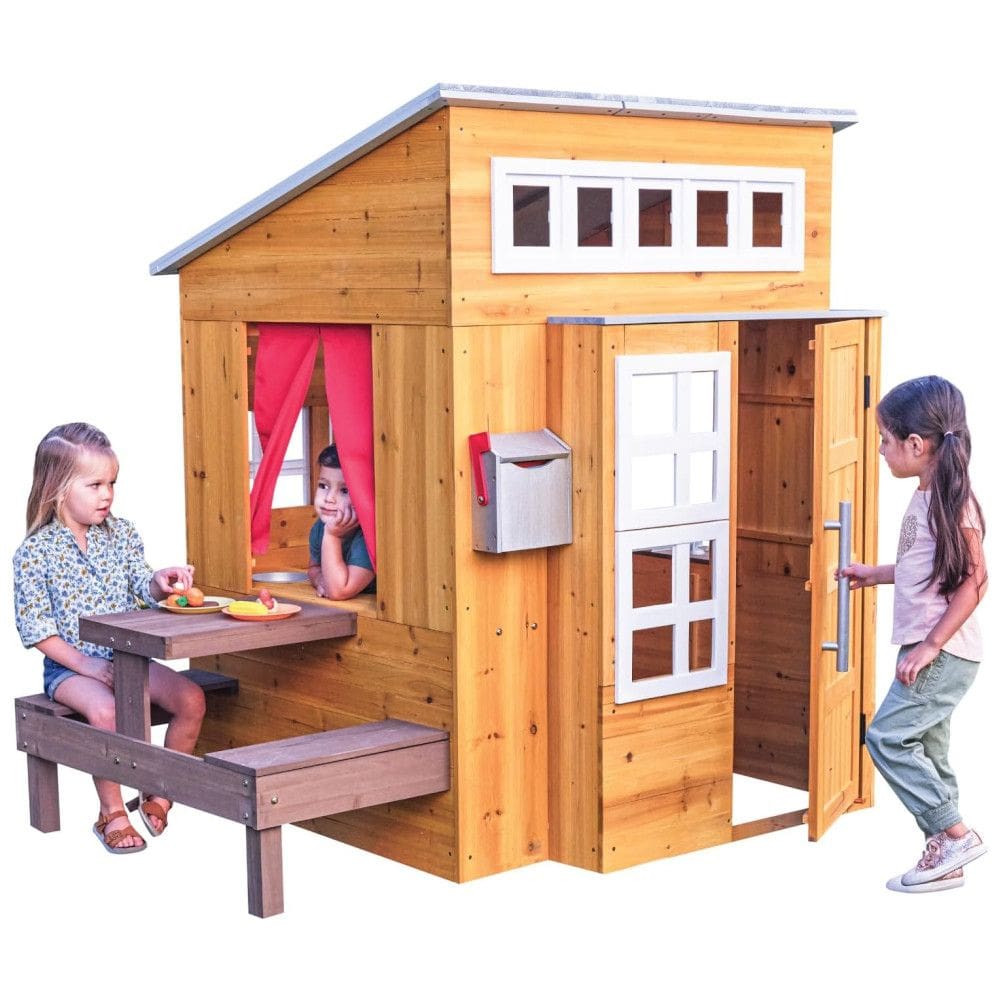 Casinha Infantil de Madeira para Área Externa com Mesa de Piquenique, Caixa de Correio e Churrasqueira ao Ar Livre, KidKraft, Marrom