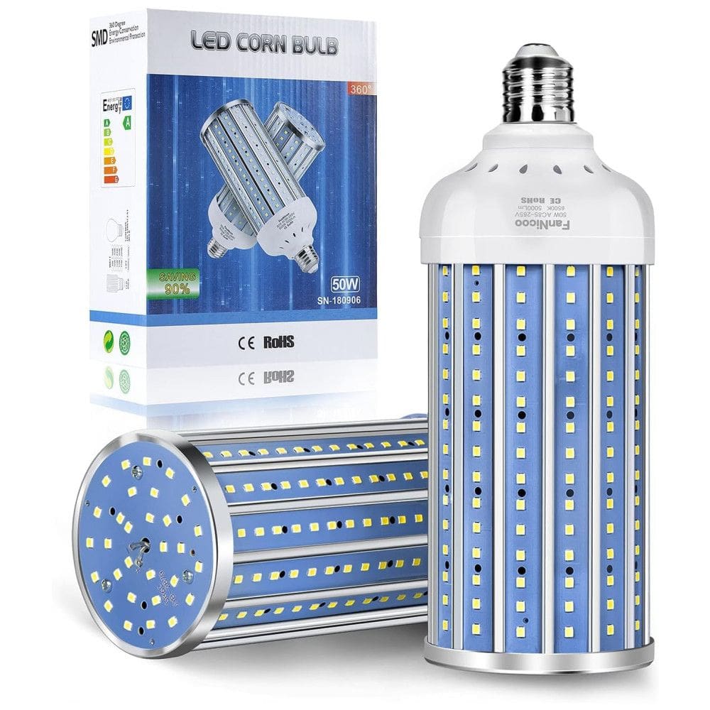 Lâmpada LED 500W 6500 Lumens 5000K Branca com Base E26, E27, 2 Unidades, FANNICOO, Branco