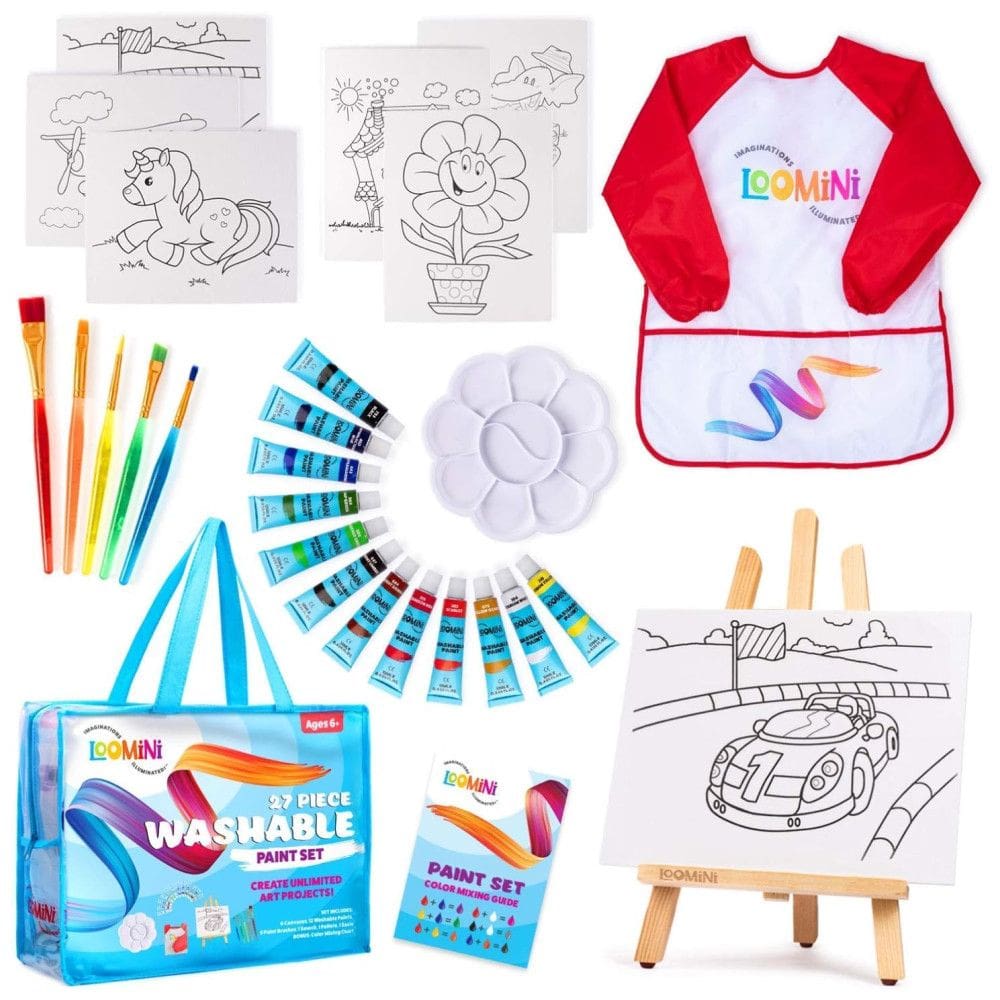 Kit de Pintura Conjunto Artístico com 27 Peças, Inclui 12 Tintas, LOOMINI, Azul