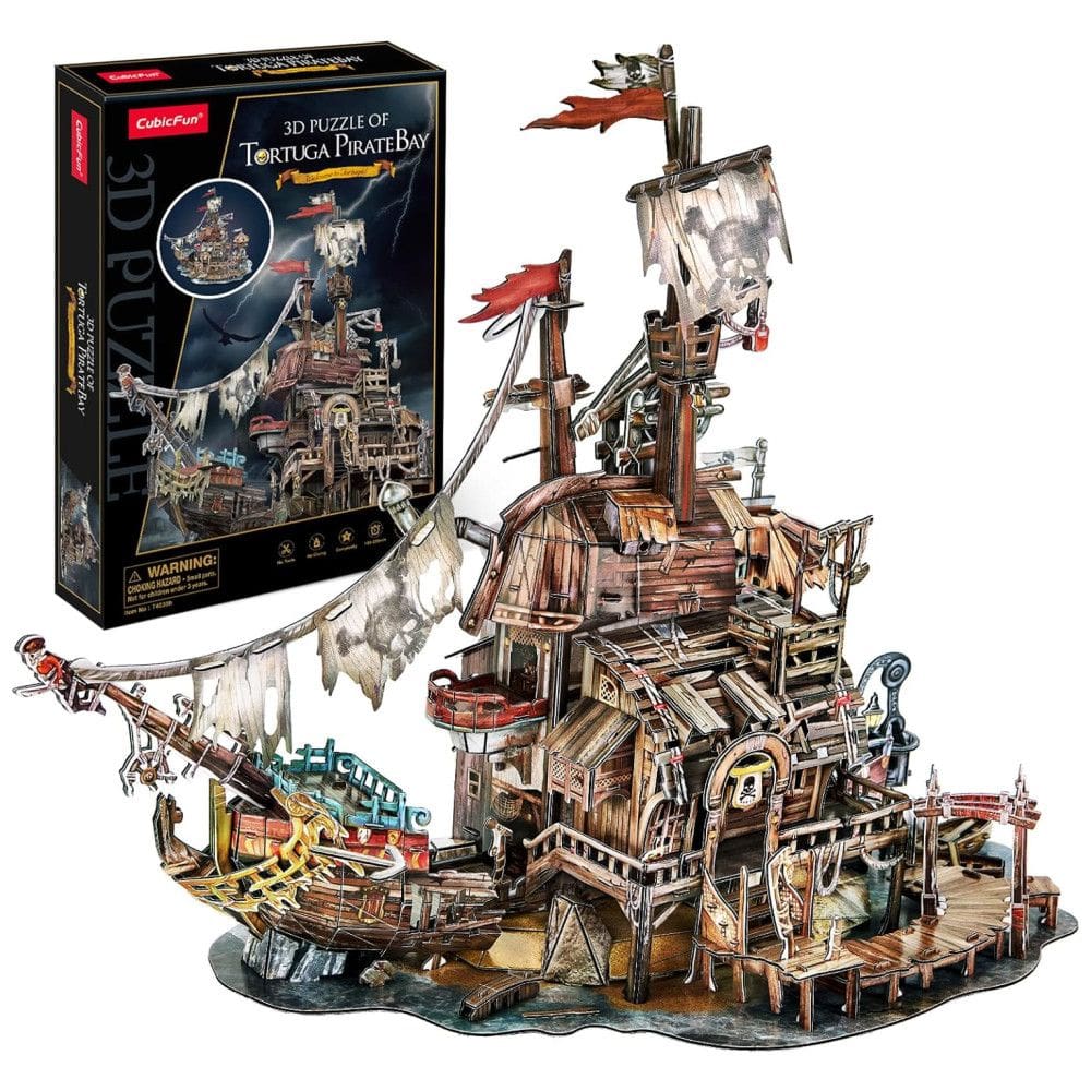 Quebra Cabeças 3D para Adultos, Tema Casa dos Piratas Navio Naufrágio com 218 Peças, CubicFun T-3940, Marrom