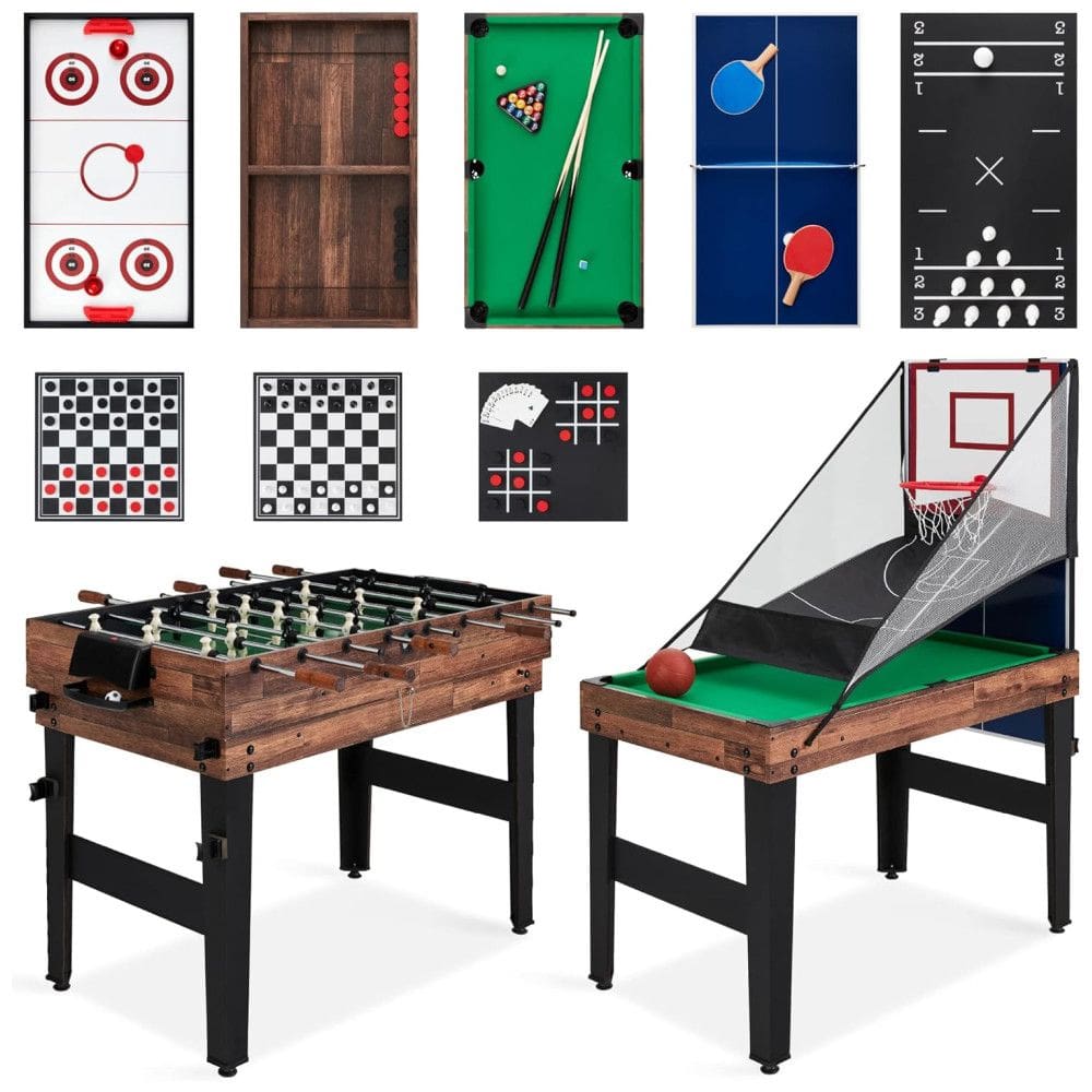 Mesa de Jogos 13 em 1 para Diversão em Casa com Pingue-Pongue, Pebolim, Basquete, Air Hockey, Arco e Flecha, Xadrez, Damas, Shuffleboard