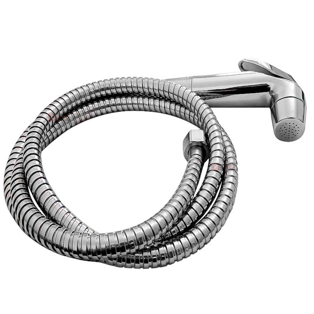 Kit Ducha Higienica Cromada Chuveiro e Mangueira Tubo Engate Aço Inox 1,50M Para Bide Chuveirinho e Duchinha 1/2