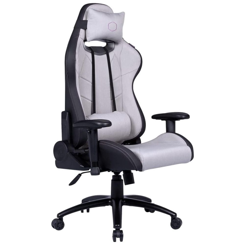 R2S Cadeira Gamer Ergonômica Reclinável e Giratória com Apoio Lombar e Cabeça, Branca, COOLER MASTER, Azul