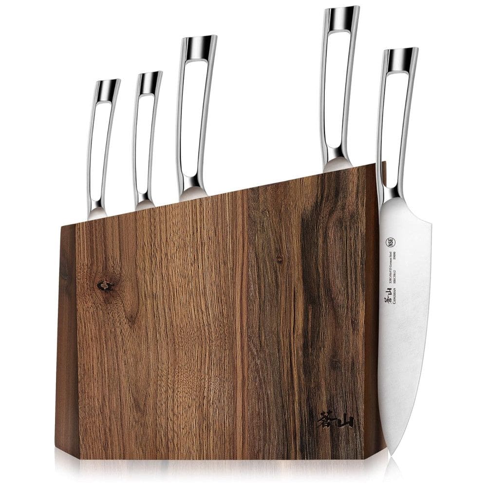 Conjunto de Facas em Aço Inoxidável com Bloco de Bancada, 6 Peças, CANGSHAN 61017, Prateado