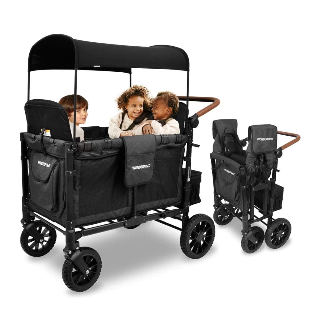 W4 Carrinho de Bebê para Passeio com 4 Assentos e Proteção Solar, WONDERFOLD W4LUX BLK, Preto