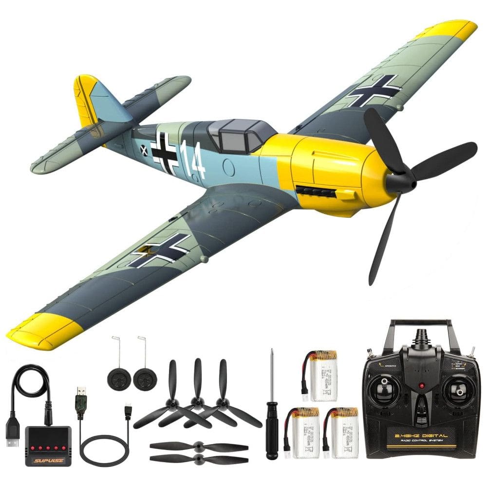 Avião de Controle Remoto de 4 Canais com Estabilizador Giroscópio de 6 Eixos, Hélices Substituíveis e Acessórios, ANTSIR BF-109E