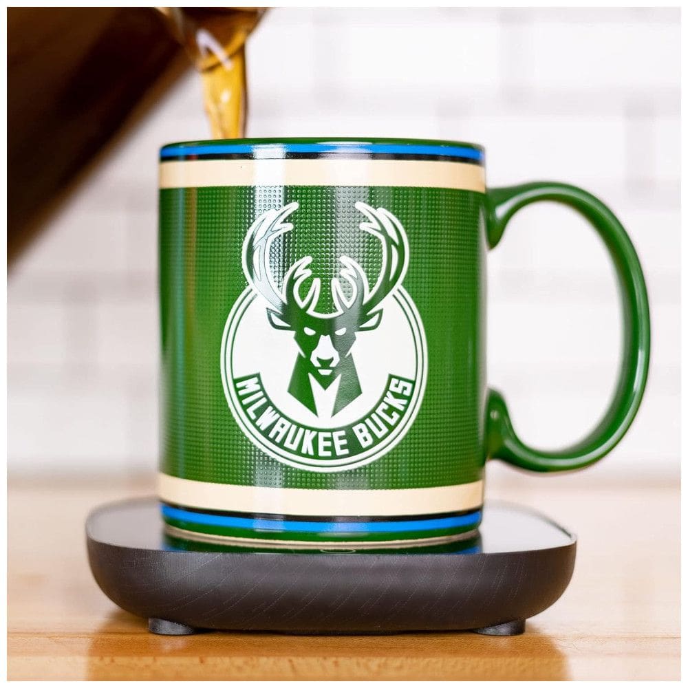 Aquecedor de Caneca, Tema Milwaukee Bucks da NBA com Desligamento Automático, Inclui Caneca, 16W, Uncanny Brands, Verde