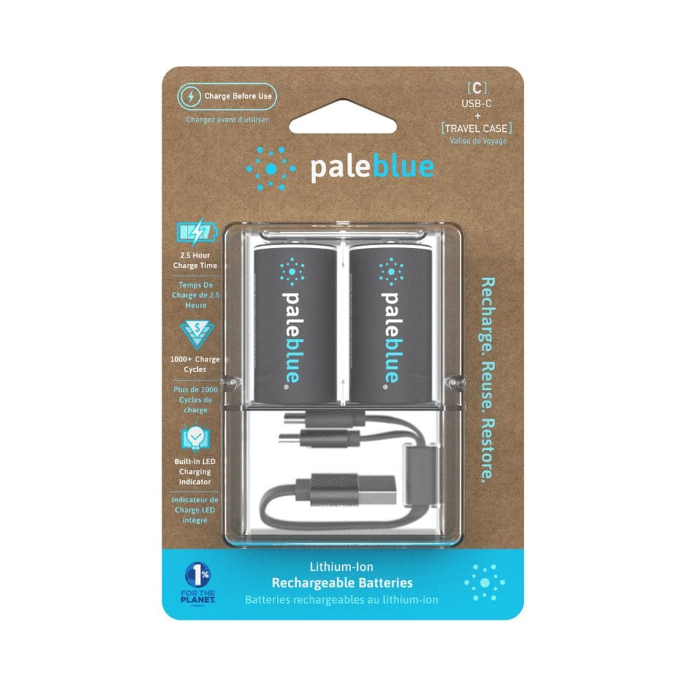 Baterias Pale Blue C Lithium 3700mAh recarregáveis, pacote com 2 unidades