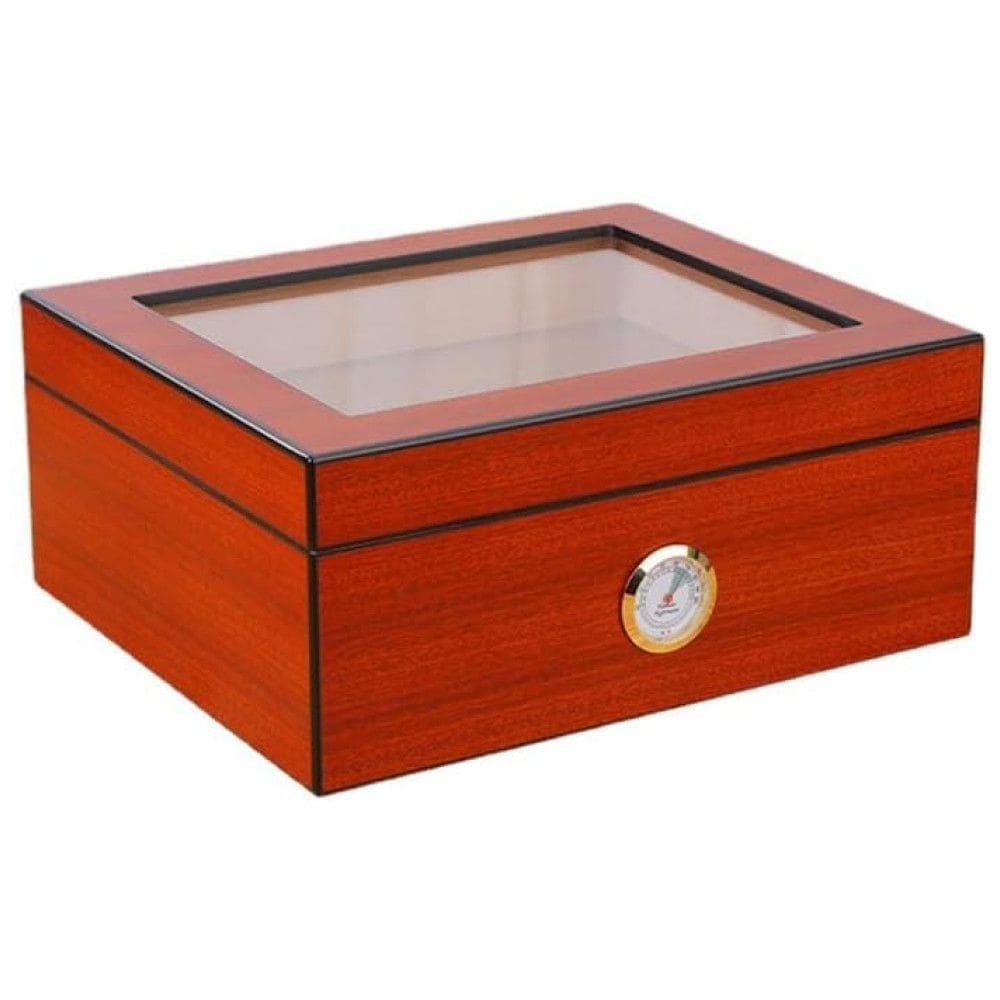 Umidor de Charuto Artesanal em Madeira de Shabelle, com Umidificador e Higrômetro, Tampa de Vidro e Capacidade para 20 Charutos,Nidivey