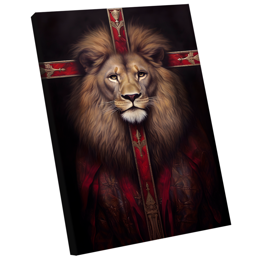 Quadro Decorativo Leão Cruz Vermelha