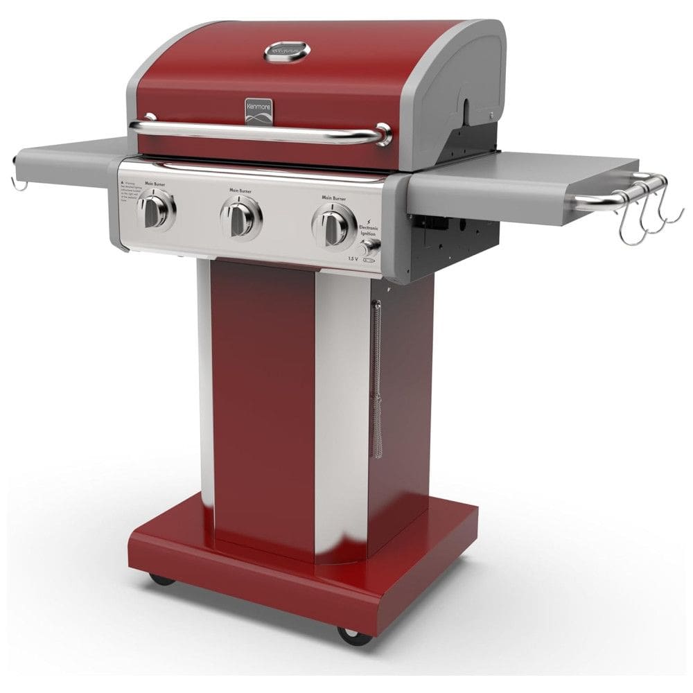 Churrasqueira a Gás 30.000 BTU com 3 Queimadores e Mesas Laterais em Aço Inoxidável, KENMORE PG A4030400LD RD, Vermelho