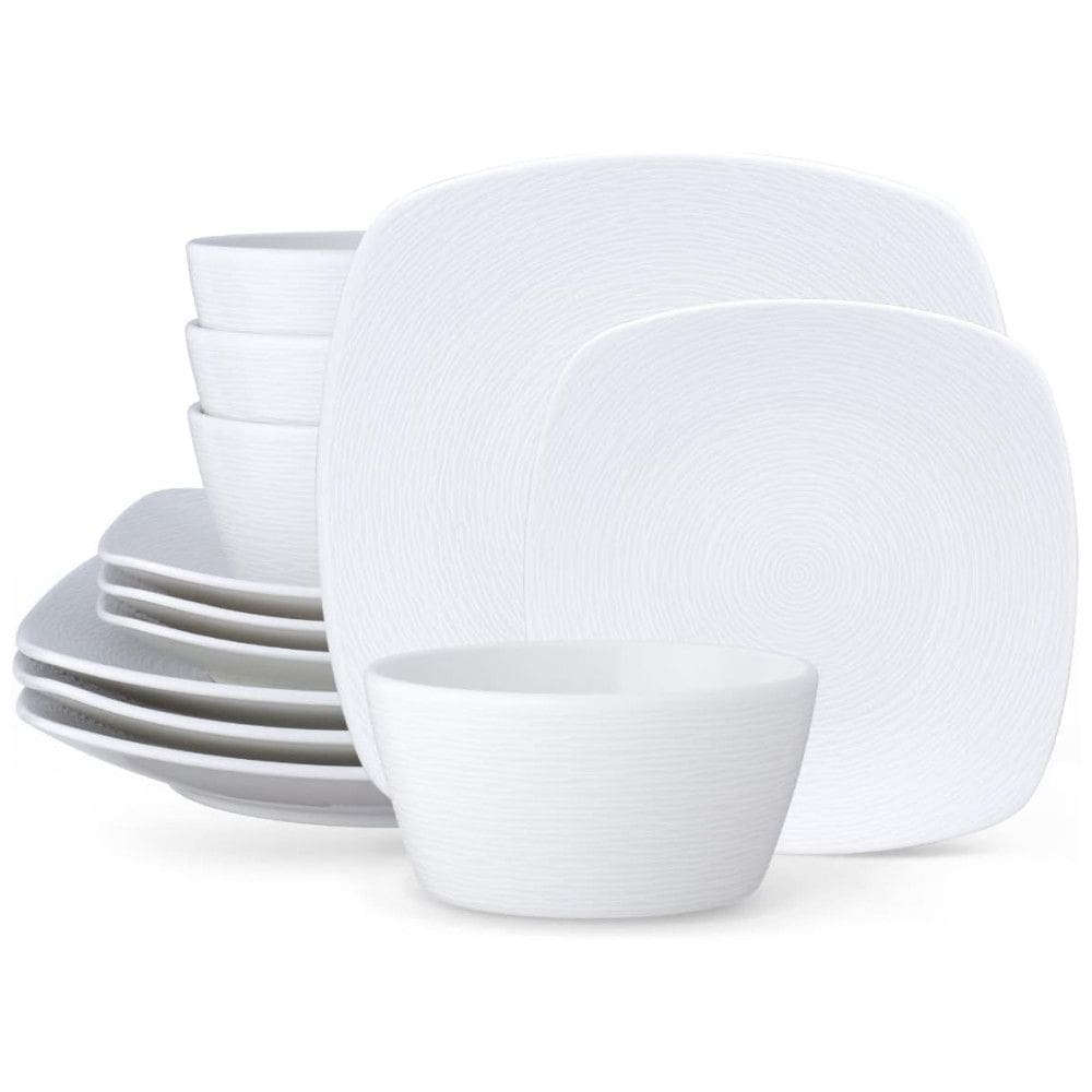 Aparelho de Jantar para Todas as Ocasiões com 12 Peças, Formato Quadrado e Material de Porcelana, Noritake 43813-12J, Branco