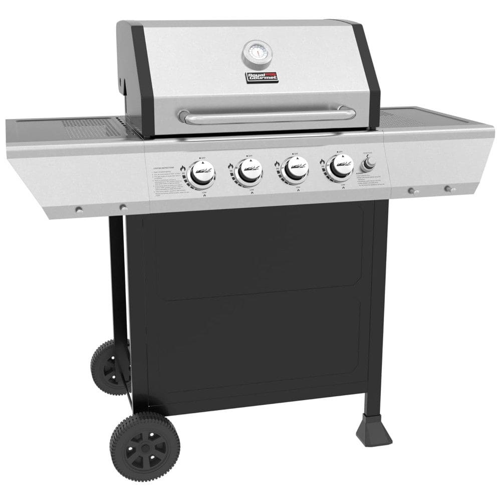Churrasqueira a Gás 40.000 BTU com 4 Queimadores e Mesas Laterais em Aço Inoxidável, ROYAL GOURMET GA4400T, Preto