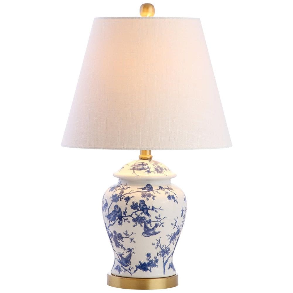 Abajur Luminária de Mesa, Estilo Clássico com 55 cm de Altura para Quarto, Sala de Estar e Escritório, 110V 60W, JONATHAN Y, Azul e Branco